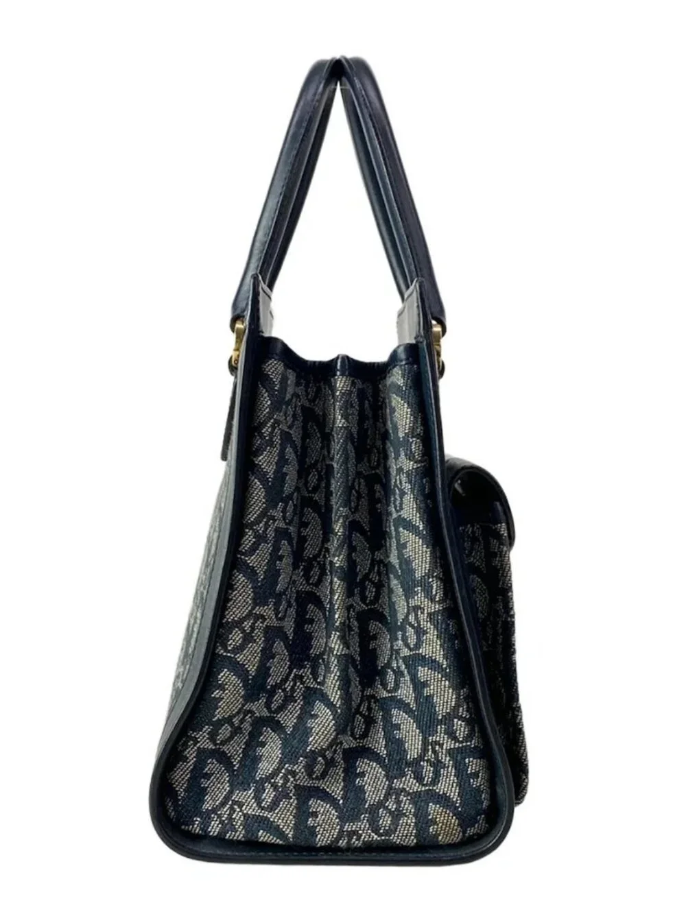 DIOR/ChristianDior Logogram White Dark Navy Jacquard Leather Handbag
